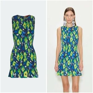 Simon Miller BELLE SMOCKED BLUE GREE PATTERN MINI DRESS IN ABSTRACT FLORAL